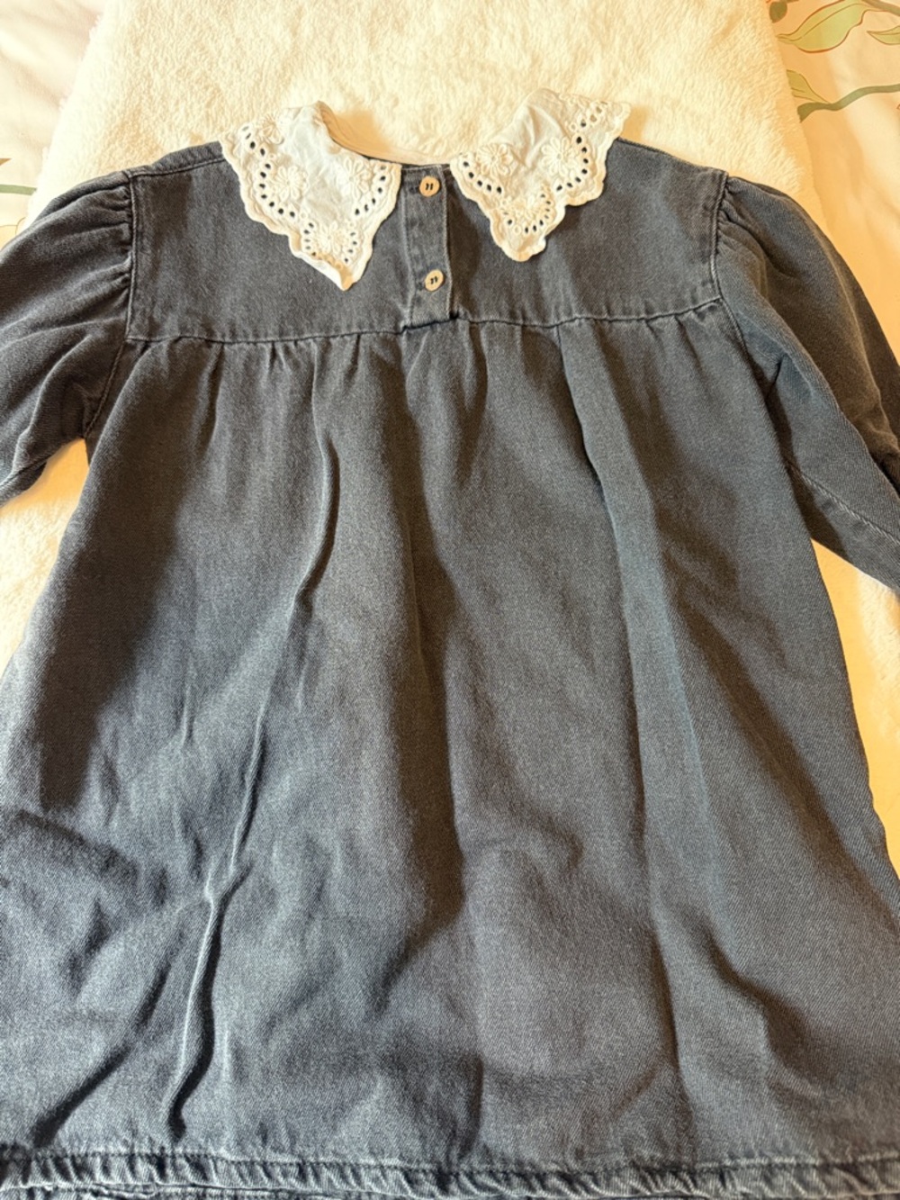 Zara Navy Long-Sleeve Dress with White Eyelet Collar